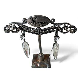 NWT Mariana Icy White Swarovski Crystal Dagger Dangle Earrings Gunmetal glam